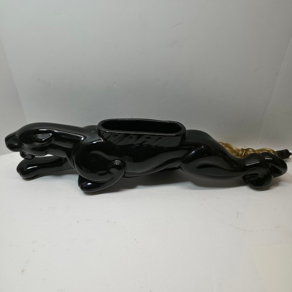 Vintage Black Ceramic Panther Lamp Planter Art Deco Style 21